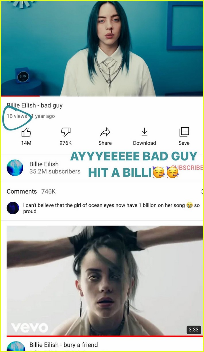 Billie Eilish S Bad Guy Hits Billion Views On Youtube Ahead Of New