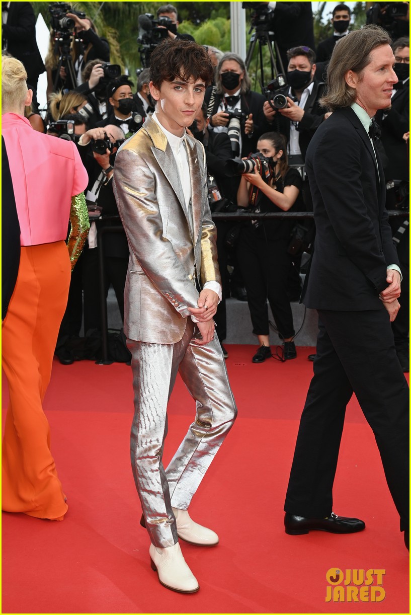 timothee chalamet cozies up to costar tilda swinton at the french dispatch cannes premiere 03