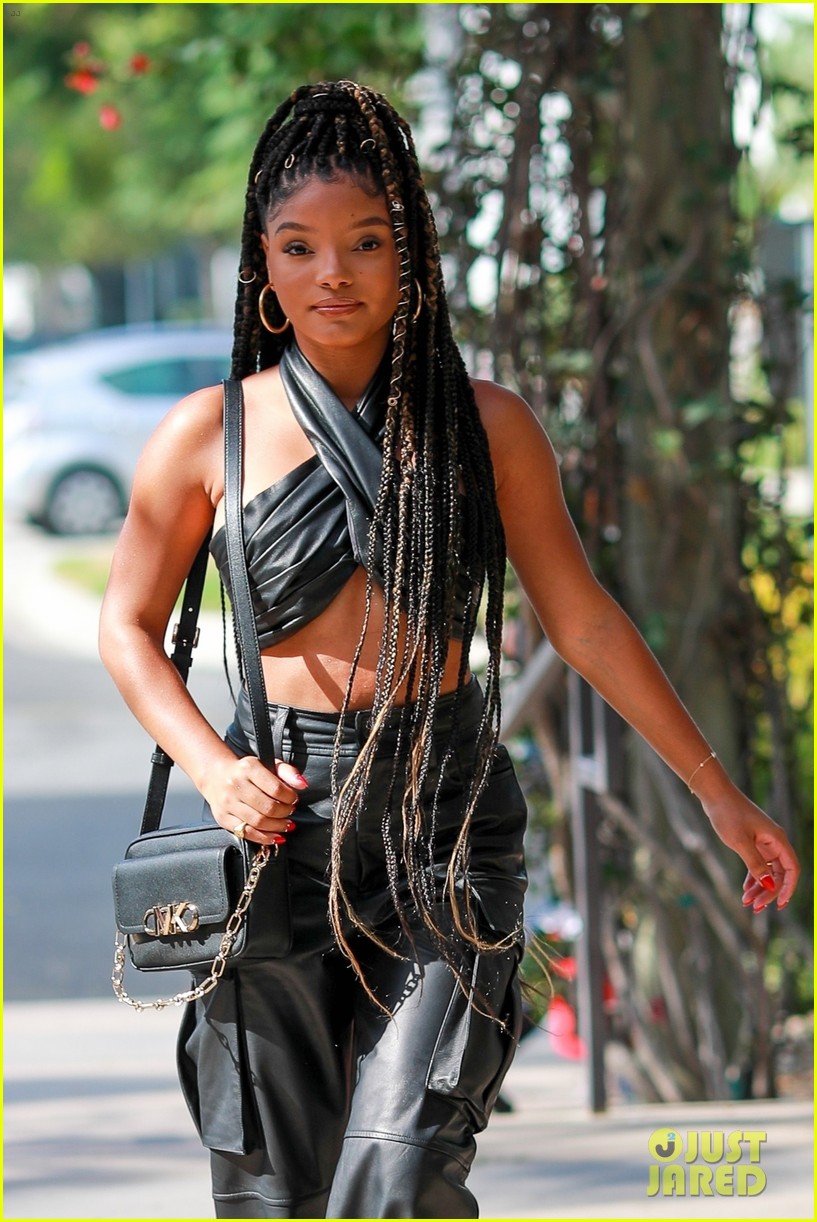 Full Sized Photo Of Halle Bailey Leather Outfit Morning Coffee Run 09