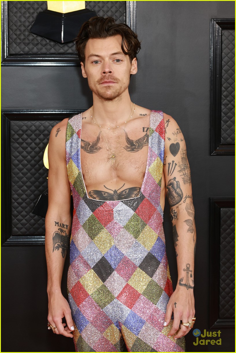 Harry Styles Dons Sparkly Jumpsuit For Grammys Arrival Photo