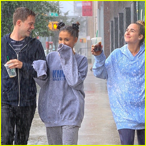 Ariana Grande Walks Through the Pouring Rain with Her Best Friends!