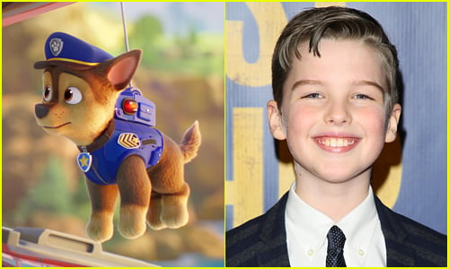 side by side photos of actor Iain Armitage and Chase the police dog