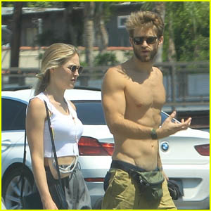 Keegan Allen Shows Off His Buff Bod During a Walk with His Girlfriend Ali Collier