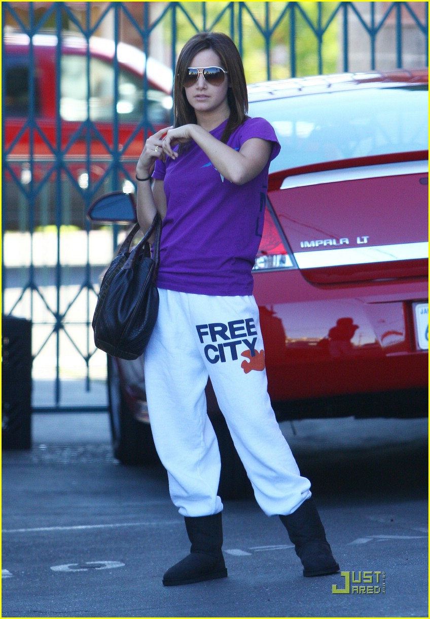 Ashley Tisdale wearing Free City Sweat Pants, Louis Vuitton