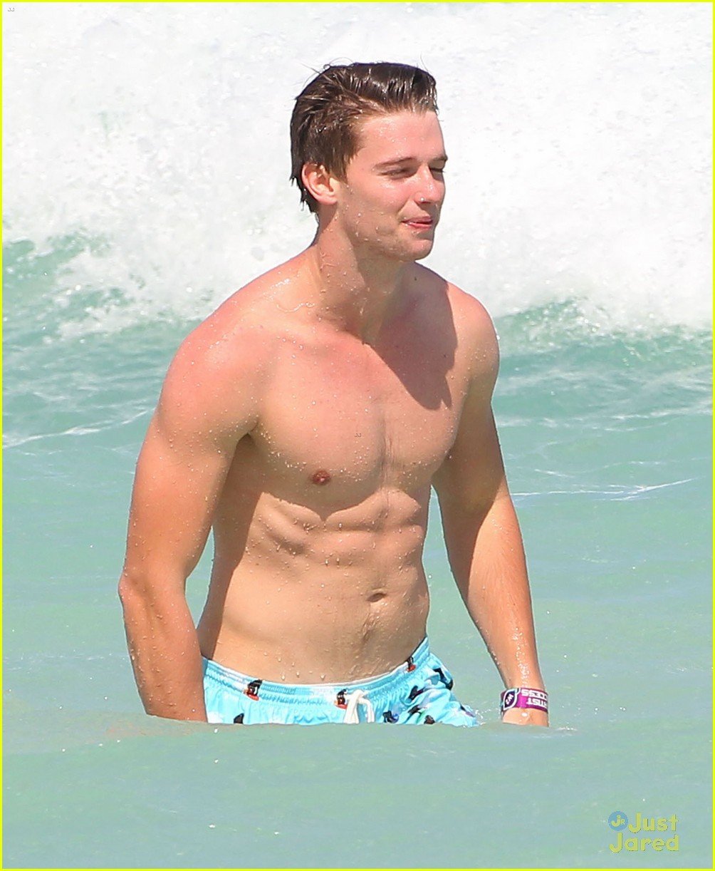 Full Sized Photo Of Patrick Schwarzenegger Shirtless Beach Games 13