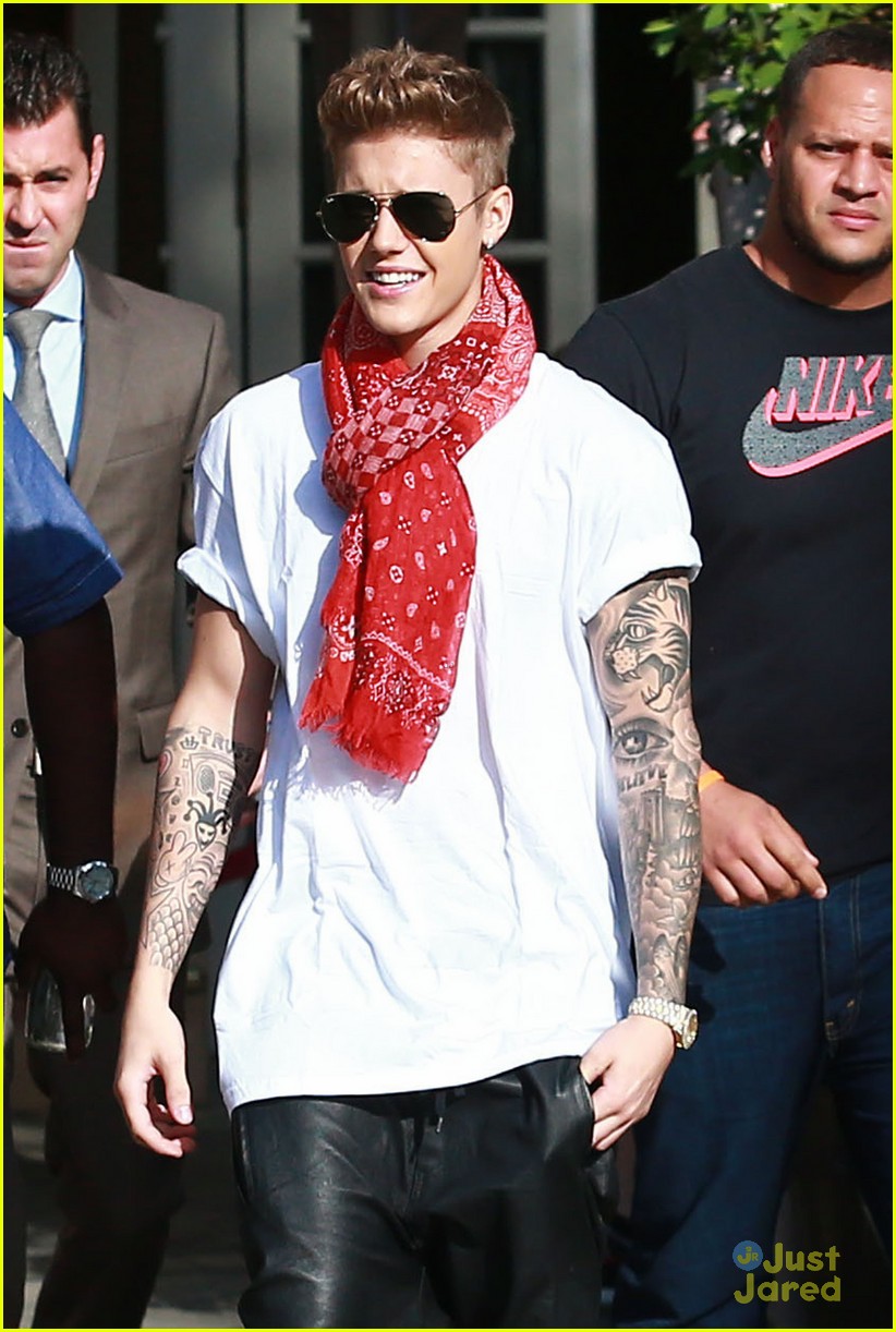 Justin Bieber Wears Louis Vuitton On the Road Red Bandana Sneakers and  Scarf, UpscaleHype