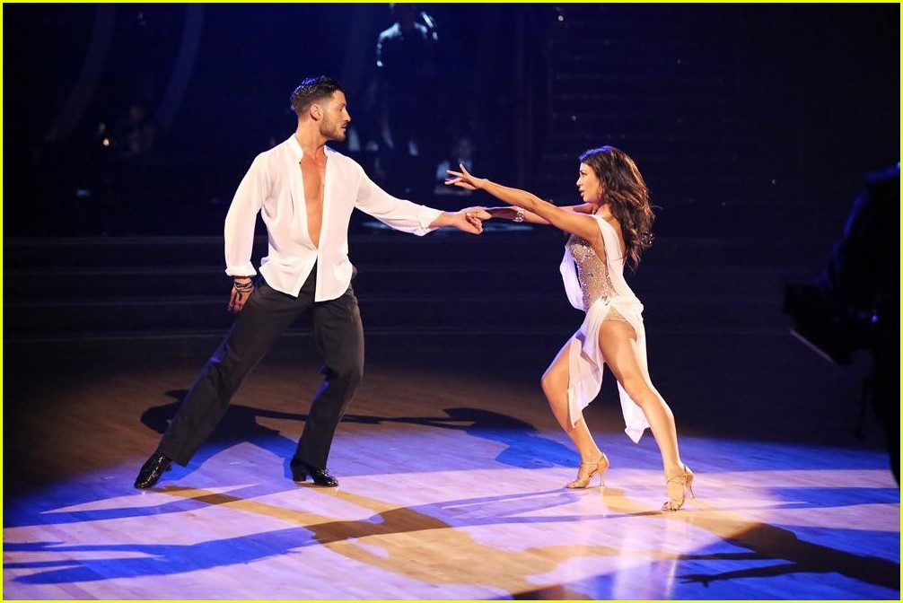 Janel Parrish And Val Chmerkovskiy Bring The Romance With Dwts Rumba See The Pics Photo