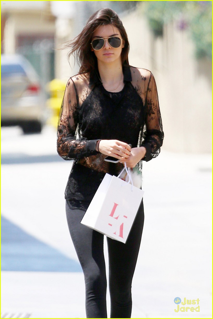 Kendall Jenner Wears Sheer Lace Top at Lunch with Kourtney & Khloe ...