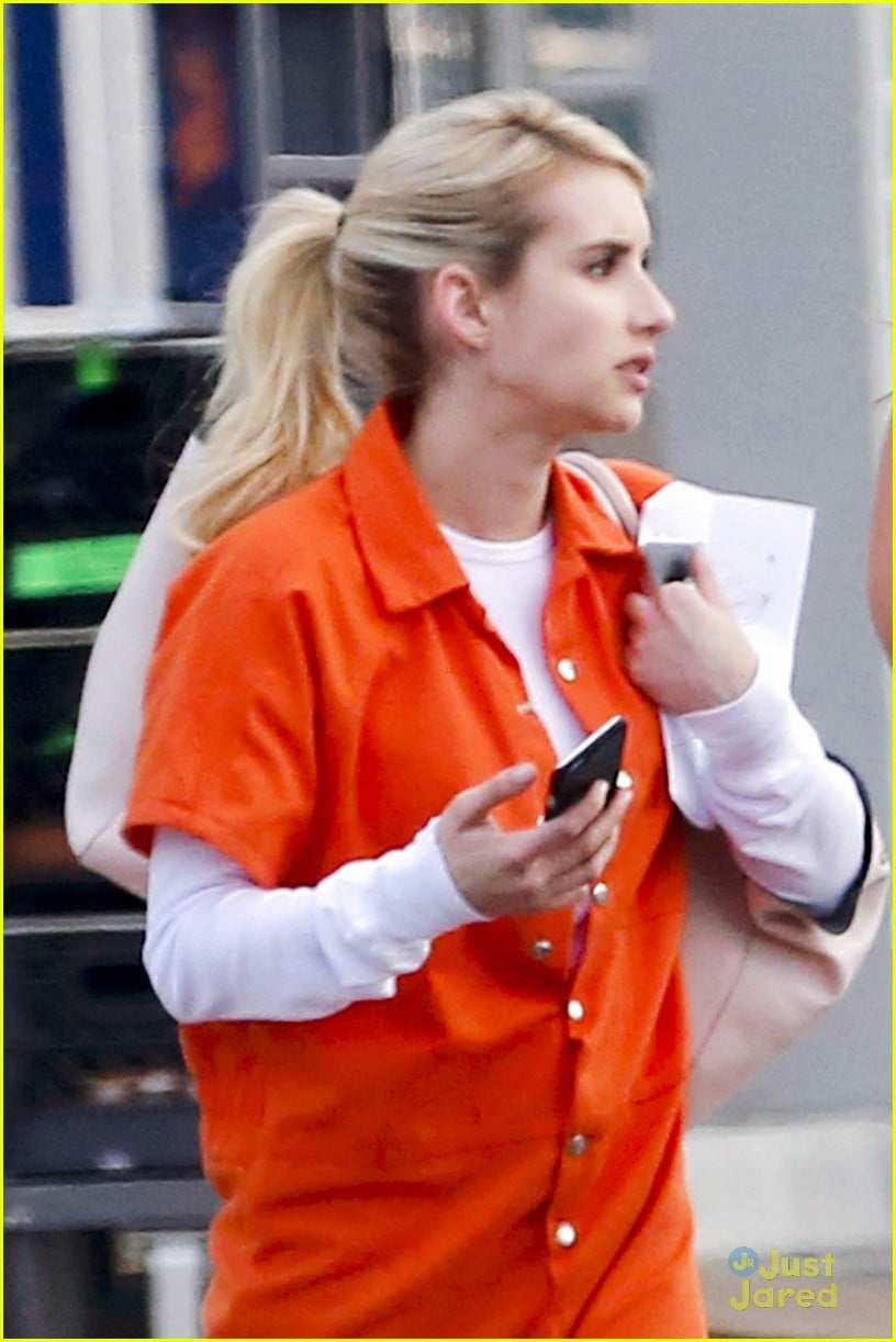 Emma Roberts Wears Orange Jumpsuit On 'Scream Queens' Set | Photo