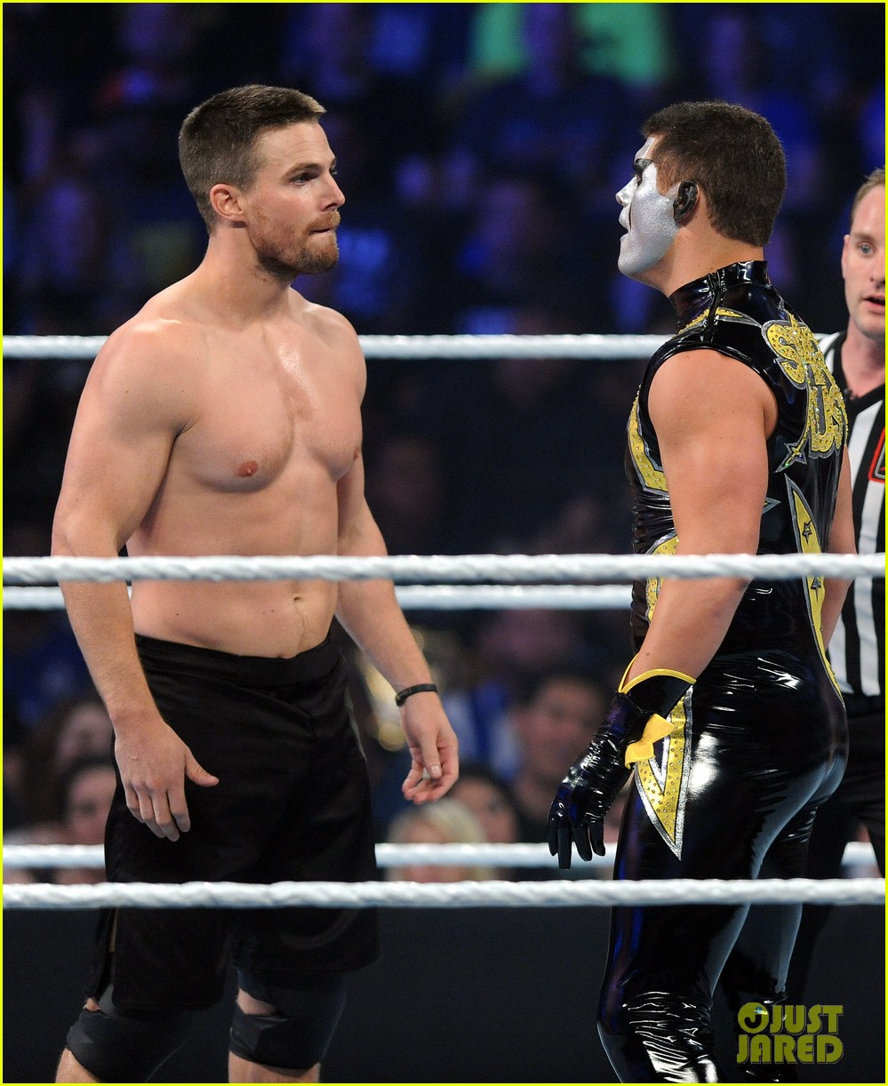 Full Sized Photo Of Stephen Amell Goes Shirtless For Epic Summerslam Fight 09 Stephen Amell 3802