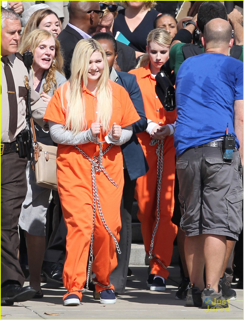 Emma Roberts & Abigail Breslin Trade In Pink Chic For Orange Jumpsuits ...