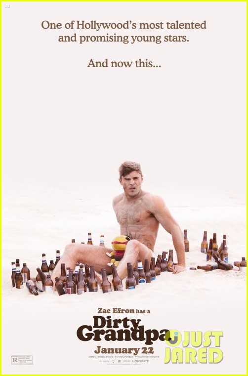 Zac Efron Goes Shirtless On The Beach For Dirty Grandpa Poster