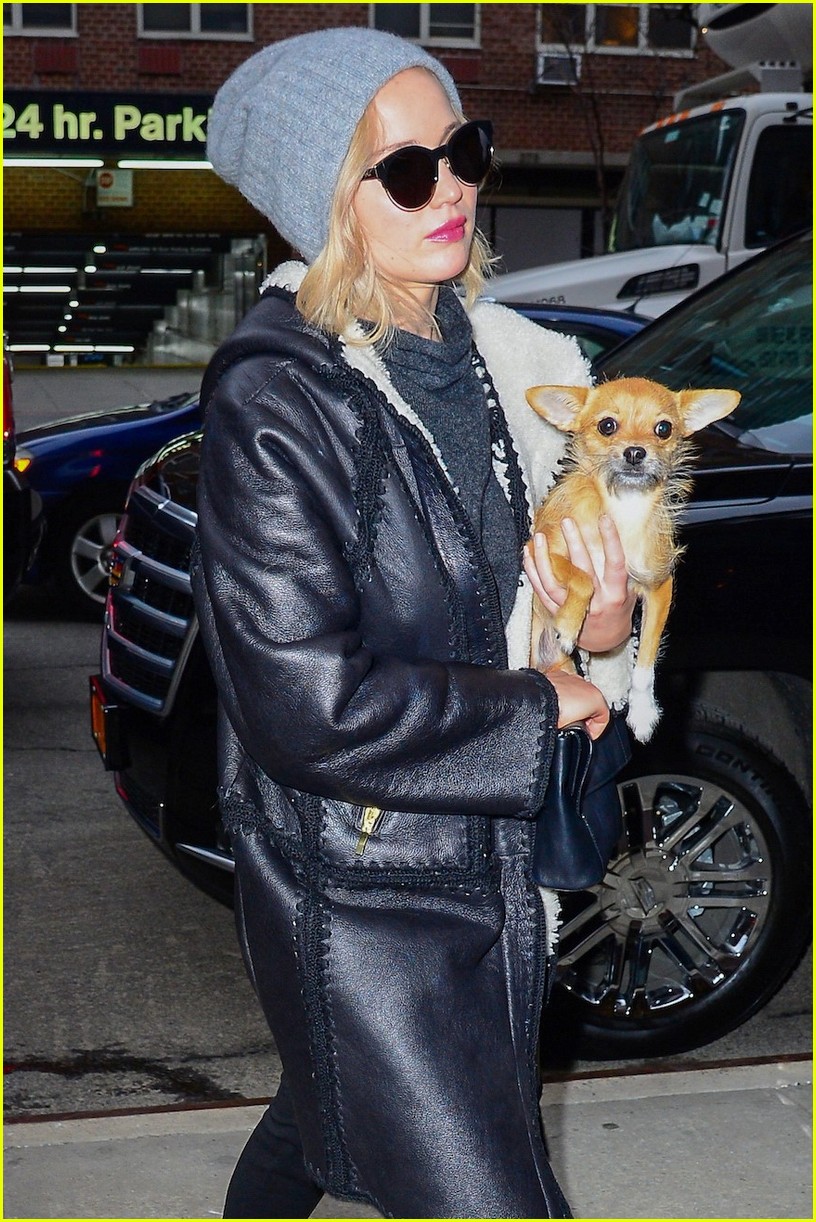 Jennifer Lawrence Bundles Up With Dog Pippi in New York | Photo 930890