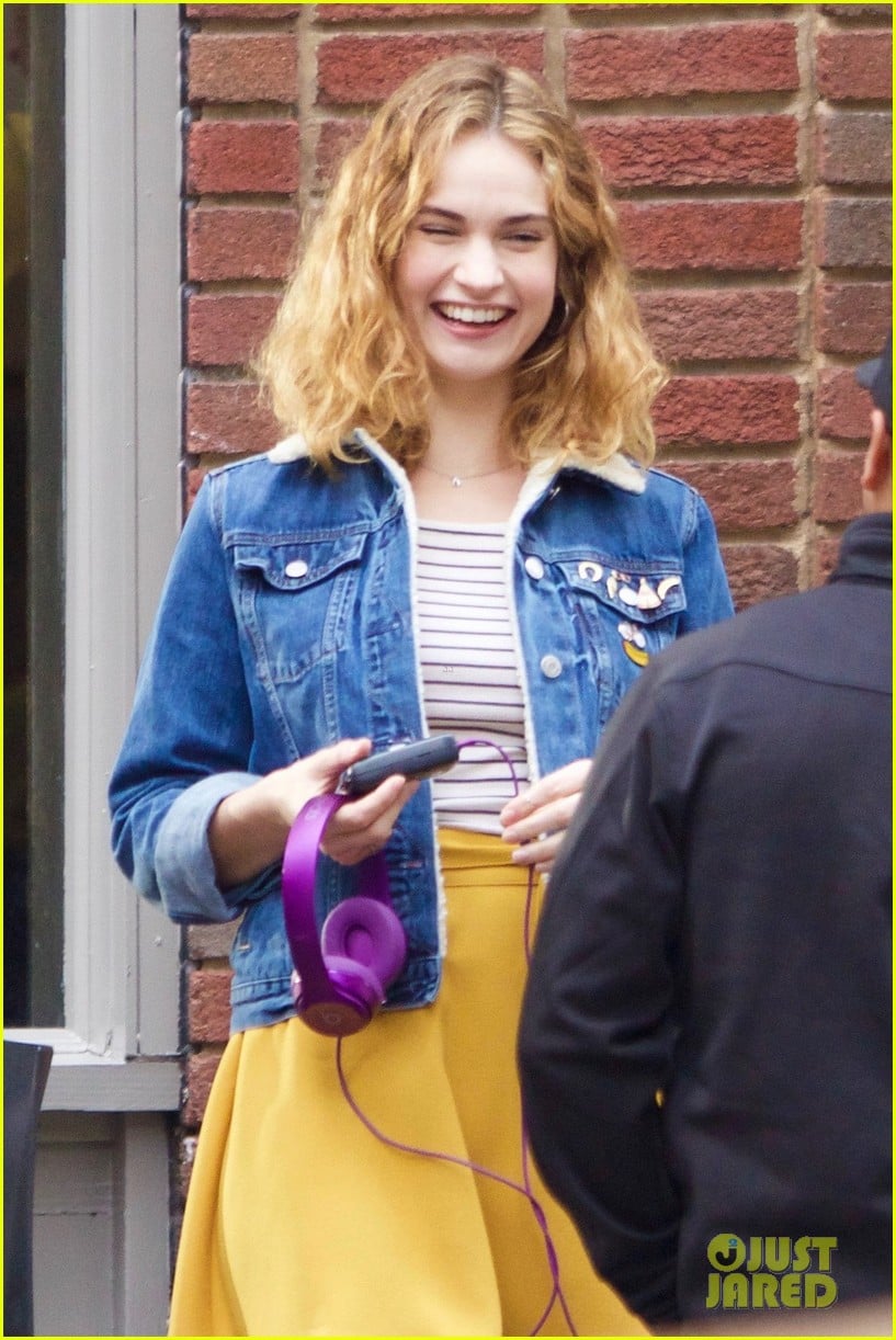 Lily James Wears Purple Headphones On 'Baby Driver' Set Photo 932521