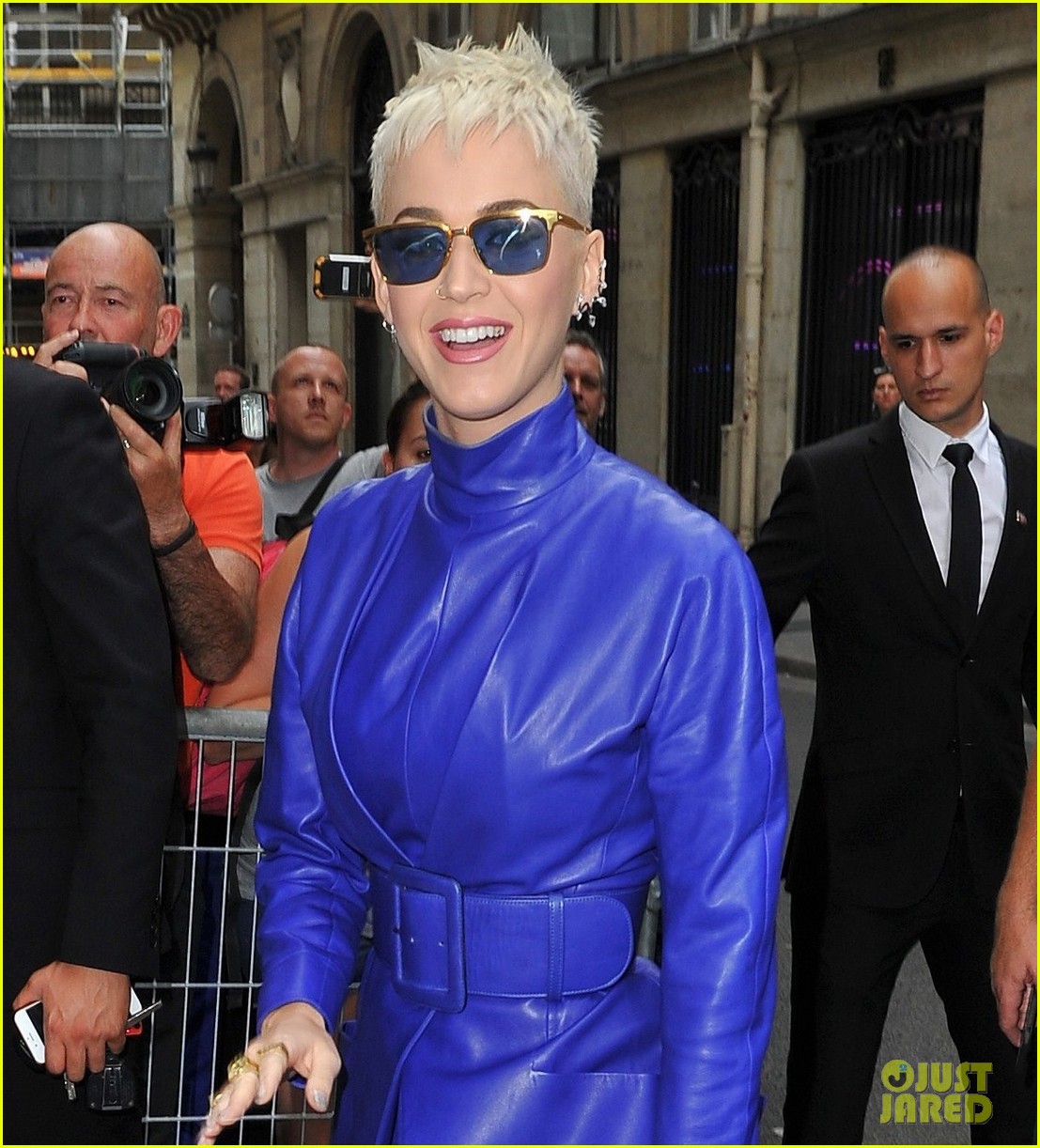 Full Sized Photo of katy perry blue leather dress paris 06 | Katy Perry ...