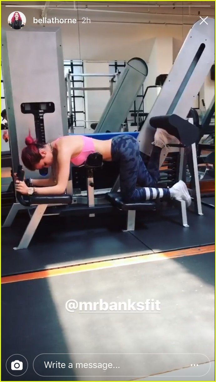 Full Sized Photo Of Bella Thorne Fitness Session Pink Bra 01 Bella Thorne Hits The Gym For 