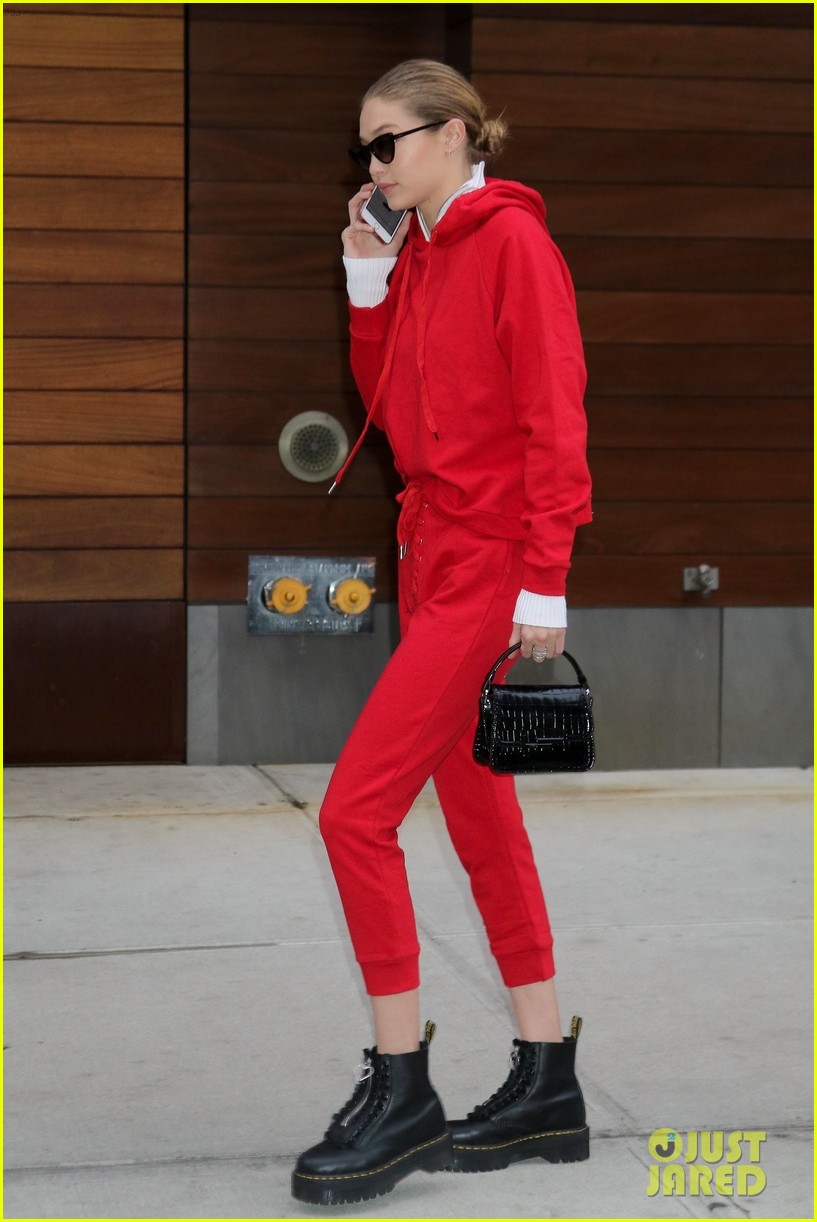 Gigi Hadid Wears a Red Sweatsuit While Heading Out into NYC! | Photo