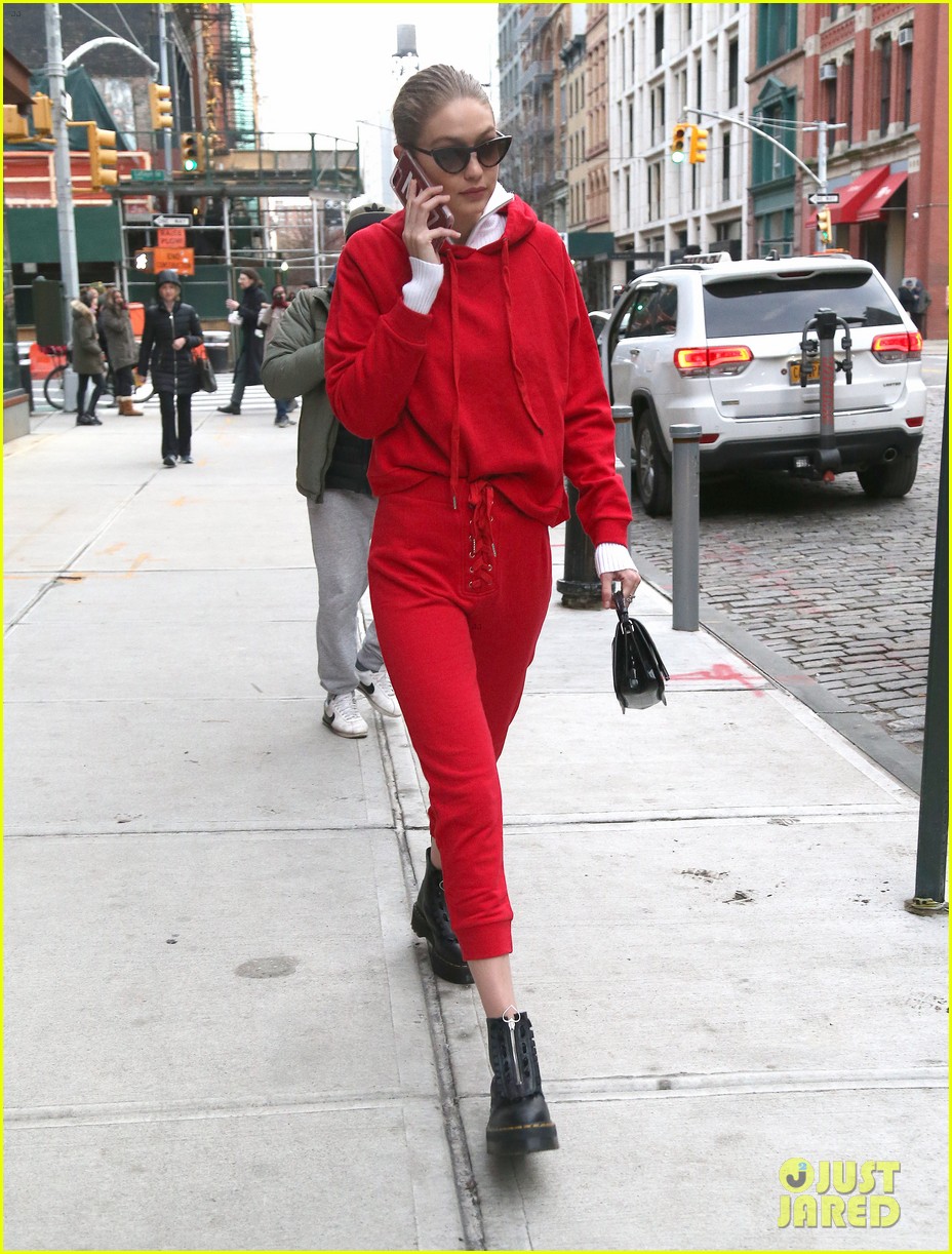 Gigi Hadid Wears a Red Sweatsuit While Heading Out into NYC! | Photo