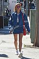 hailey baldwin dons semi sheer top and denim mini skirt for lunch in weho 01