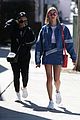 hailey baldwin dons semi sheer top and denim mini skirt for lunch in weho 03