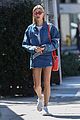 hailey baldwin dons semi sheer top and denim mini skirt for lunch in weho 05
