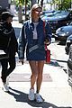 hailey baldwin dons semi sheer top and denim mini skirt for lunch in weho 06
