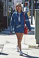 hailey baldwin dons semi sheer top and denim mini skirt for lunch in weho 07