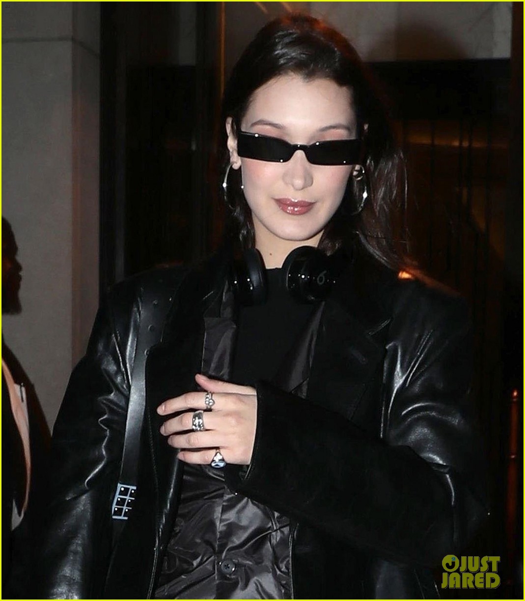 Full Sized Photo of bella hadid gives off matrix vibes during night out ...