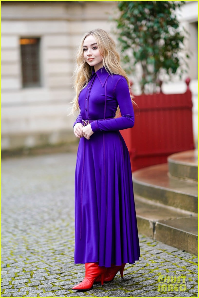 Full Sized Photo of sabrina carpenter goes purple for nina ricci