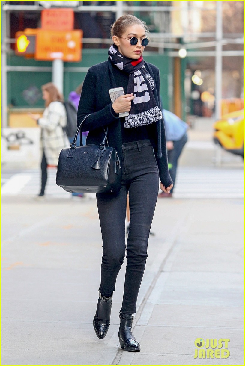 Gigi Hadid Looks Sleek in All Black While Bella Hadid Keeps It Chic in ...