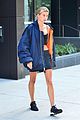 hailey baldwin pairs crop top with gym shorts while out in nyc 01