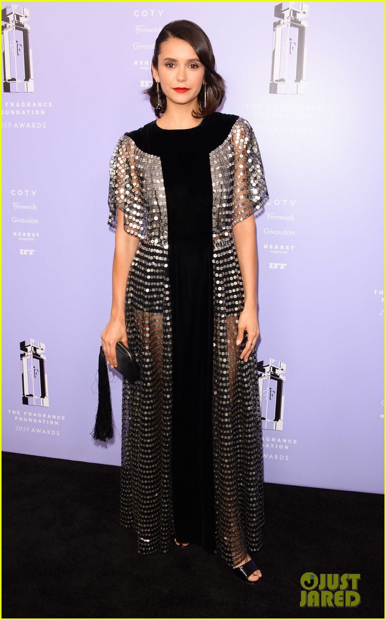 Nina Dobrev Gets Photobombed by Pal Derek Hough at Fragrance Foundation