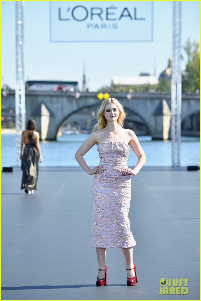 Full Sized Photo of elle fanning walks floating runway for loreal paris