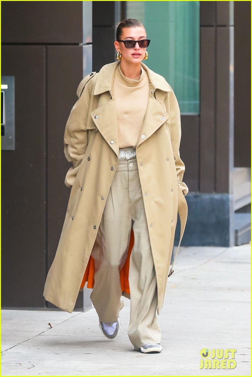 hailey bieber wears all beige ensemble while stepping out in nyc 01
