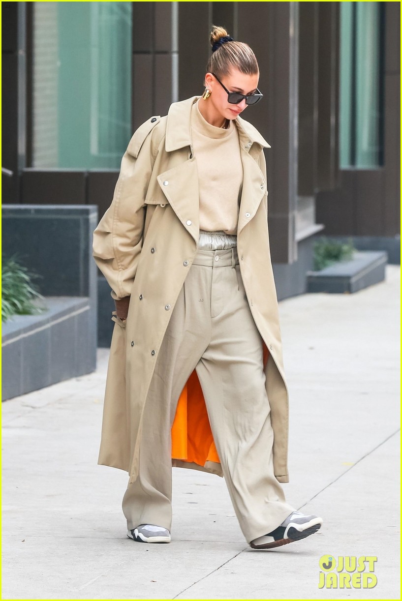 hailey bieber wears all beige ensemble while stepping out in nyc 03
