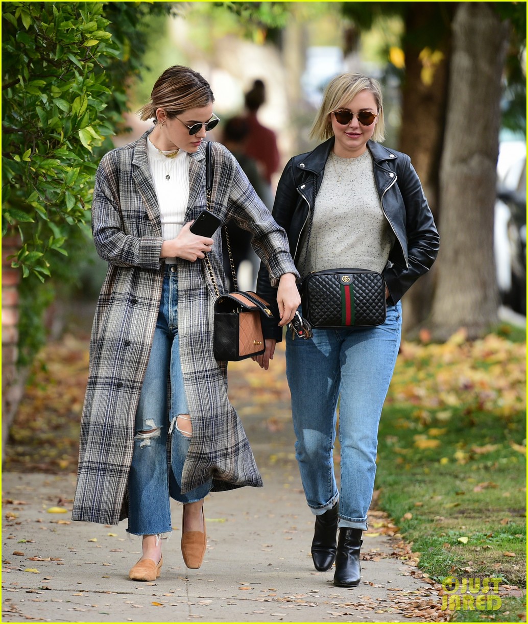 Full Sized Photo of lucy hale looks chic in long checked coat while out