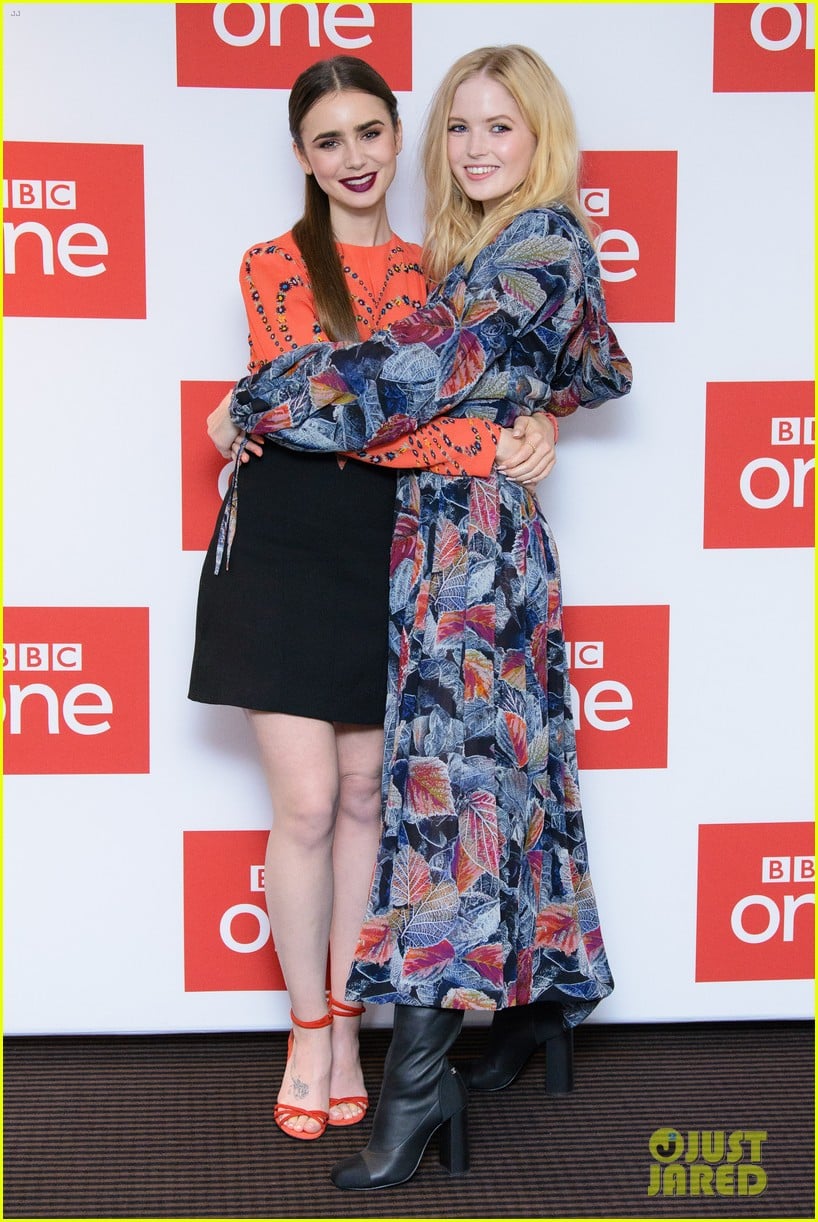 Lily Collins & Ellie Bamber Hug It Out at 'Les Miserables' Photocall in