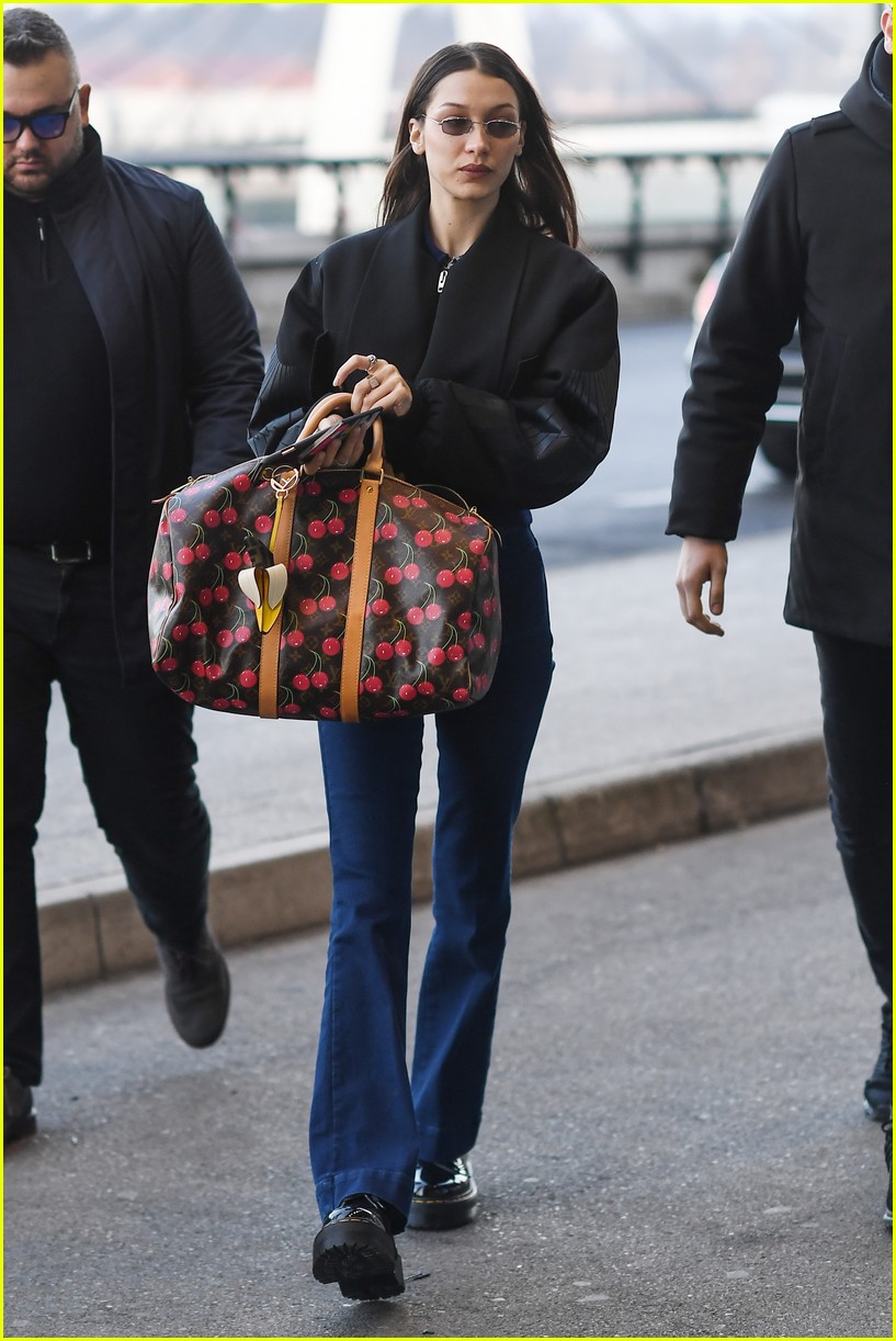 Bella Hadid Carries Cherry-Printed Bag With Banana-Shaped Keychain