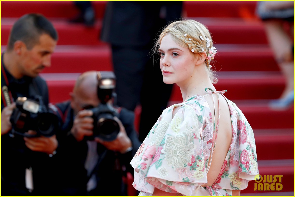 elle fanning floral gown cannes les mis premiere 21