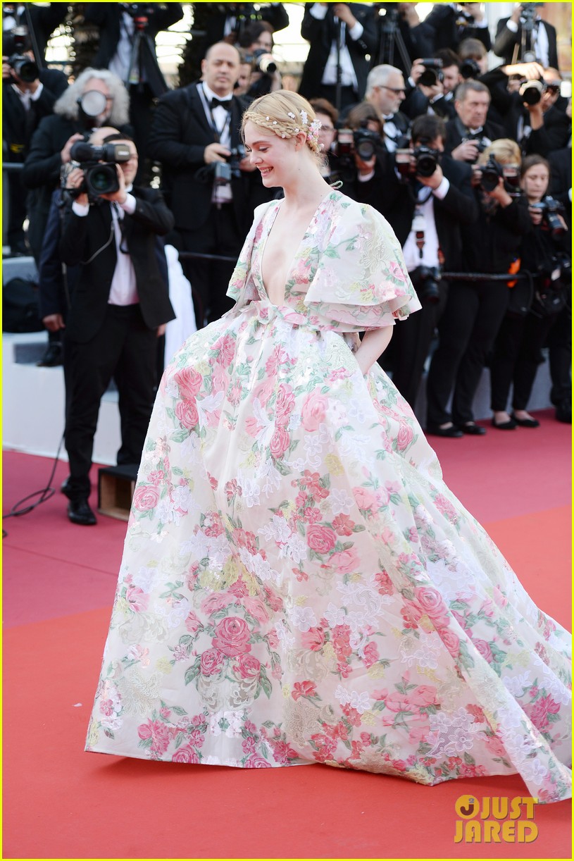 Full Sized Photo of elle fanning floral gown cannes les mis premiere 30