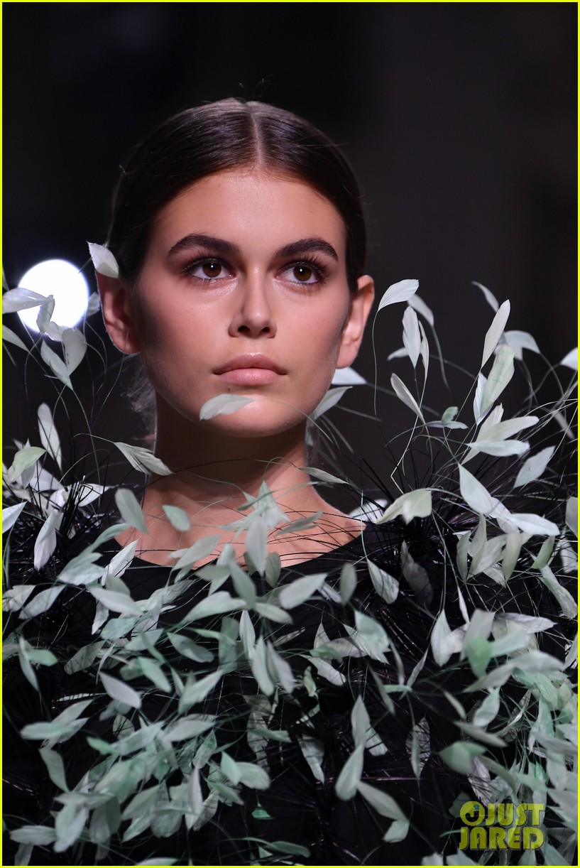 Full Sized Photo of kaia gerber dons feathered frock for givenchy