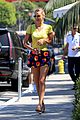 bella hadid wears floral mini skirt for lunch with friends 05