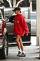 justin and hailey bieber pop in red outfits while running errands 03