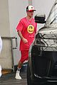 justin and hailey bieber pop in red outfits while running errands 06