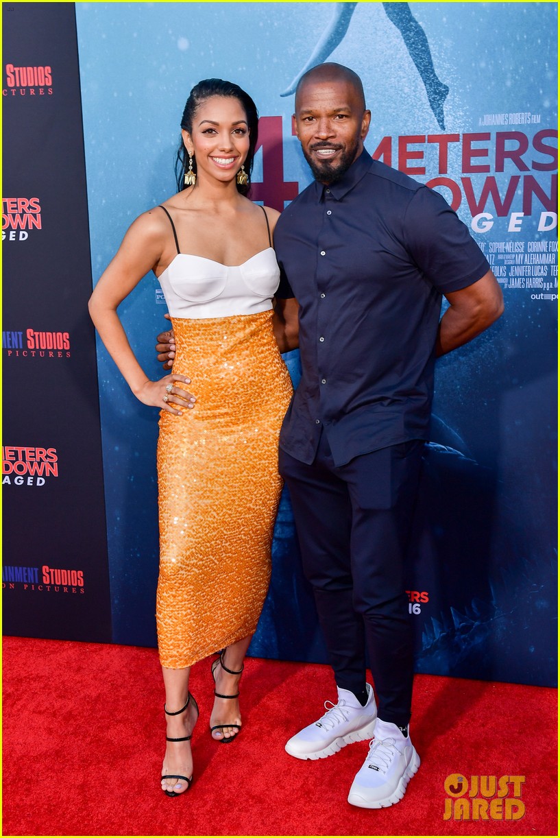 corrine foxx sistine stallone get family support at 47 meters down uncaged premiere 16