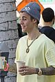 justin bieber rocks head to toe yellow coffee with hailey 05
