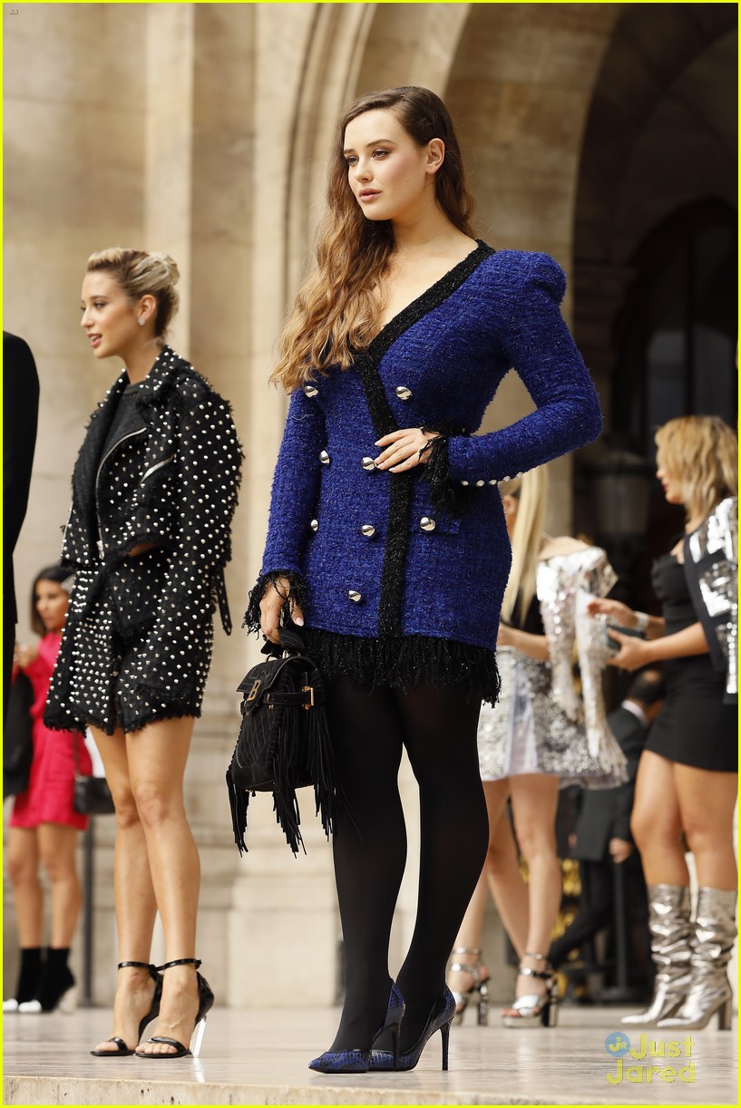 Katherine Langford Steps Out In Style For Balmain Fashion Show with