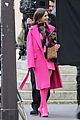lily collins full pink look paris filming 04