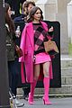 lily collins full pink look paris filming 05