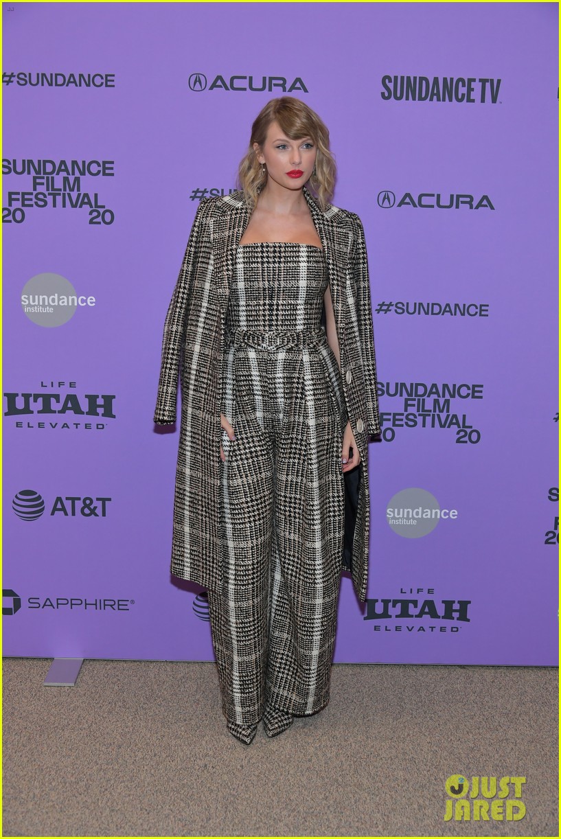 taylor swift rocks plaid jumpsuit coat miss americana sundance premiere 11